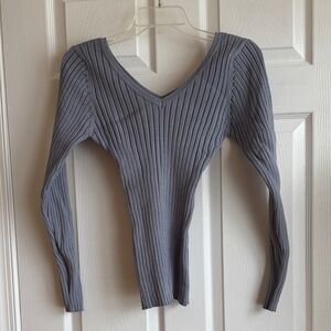 Perriwinkle Blue Ribbed V-Neck Sweater